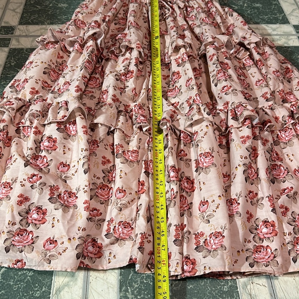 Jessakae Collection Midi Blush Ruffle Flower Vintage Drawstring Waist Dress - Picture 11 of 16
